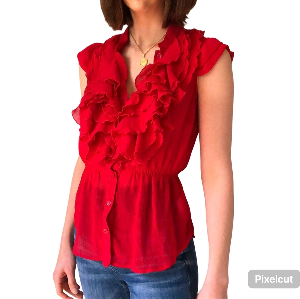 H&M Red Ruffle Blouse – Model Worn on Glee by Terri Schuester – Size US 6